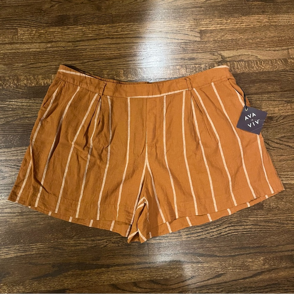 NWT Ava & Viv Linen Blend Pull on Shorts Plus Size 3X Burnt Orange White Stripe